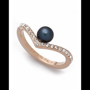 VITA FEDE Black Pearl Gold and Crystal Ring